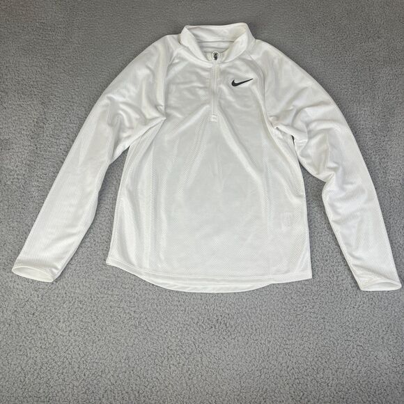 Nike Court Challenger Jacket Men XS White 1/4 Zip Knit Long Sleeve Sweater Shiny - Picture 1 of 12